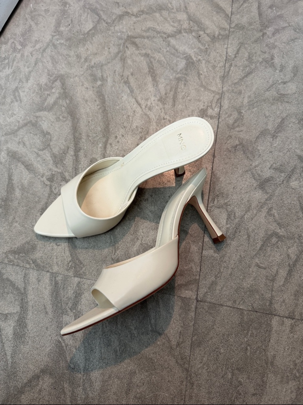 Mango Cream Pointed-Toe Slip-On Heeled Mules - Picture 3 of 4